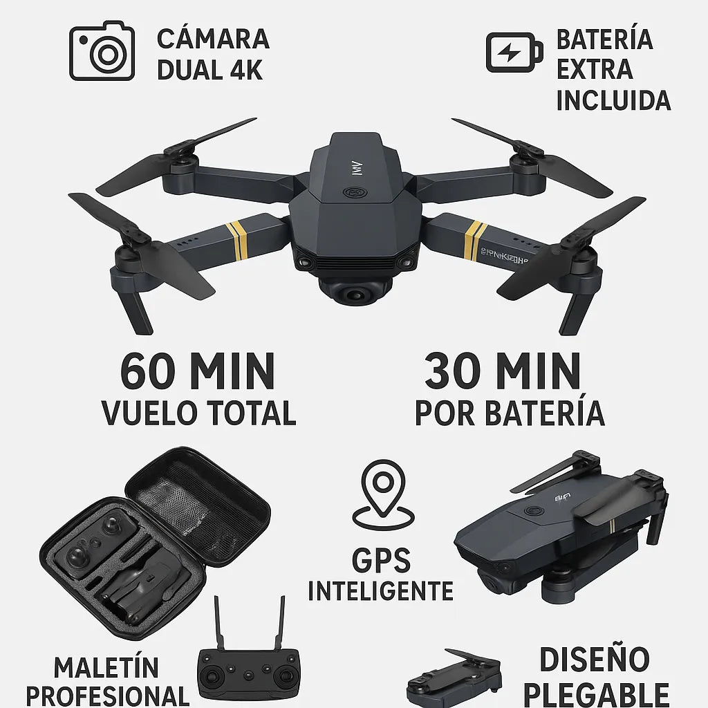 Mini Drone 4K Dual Cámara con Maletín Premium + 1 bateria extra GRATIS - SkyMaster Pro™